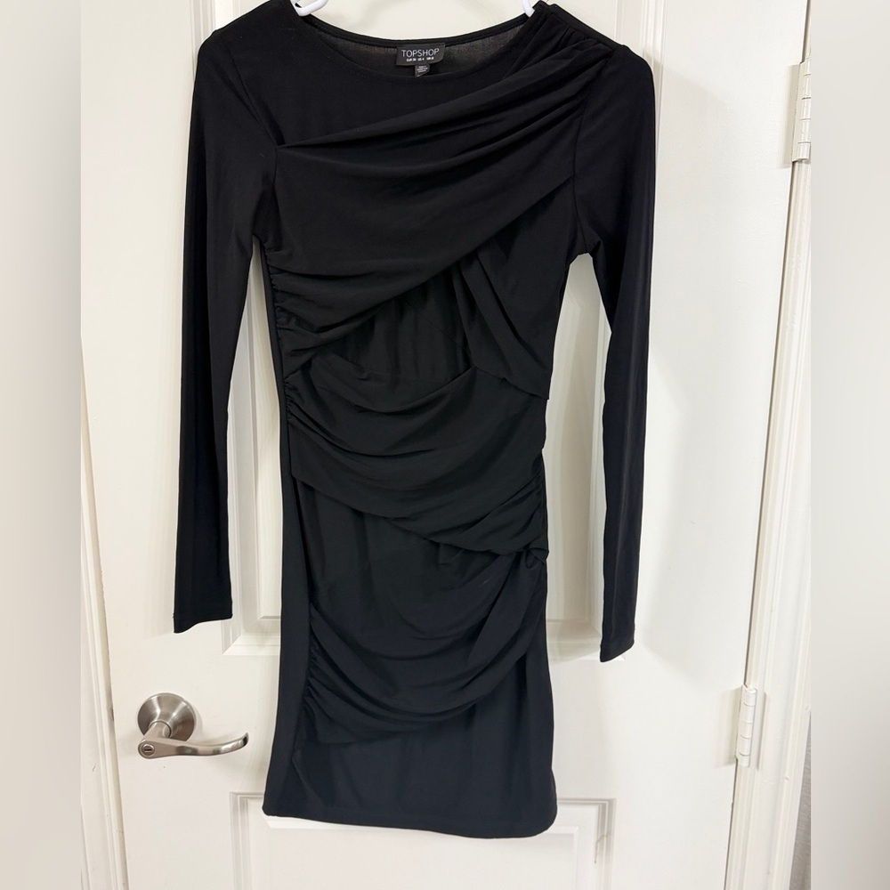 Topshop Black Long Sleeve Ruched Dress - Picture 3 of 7